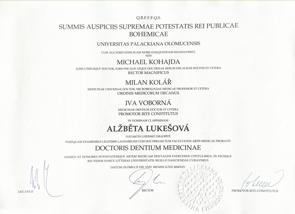 MDDr. Alžběta Lukešová – diplom 1
