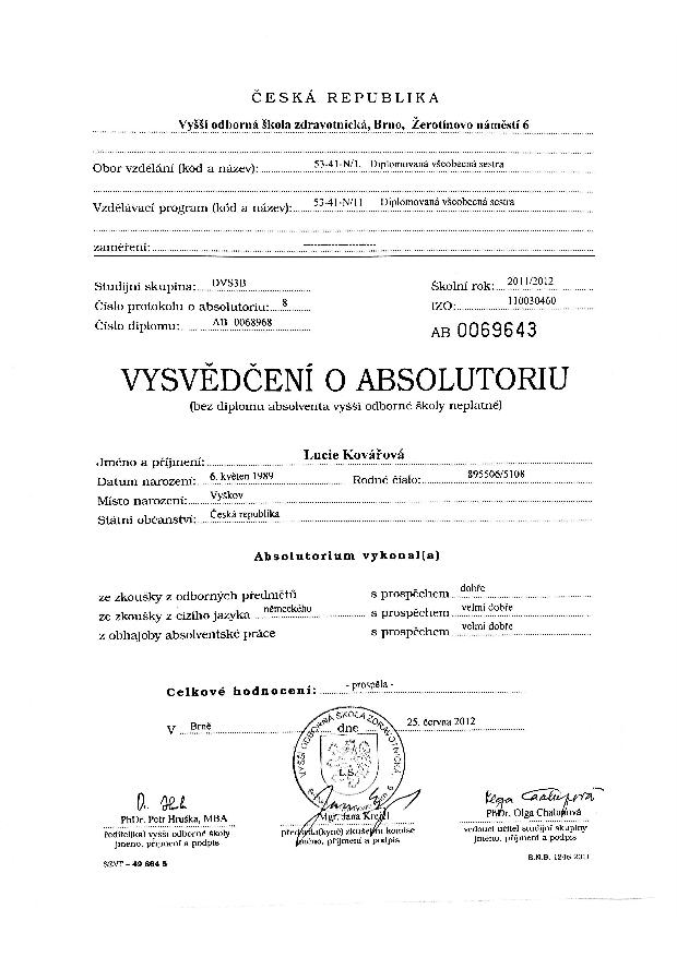 Lucie Novotná (Kovářová), DiS. – diplom 3